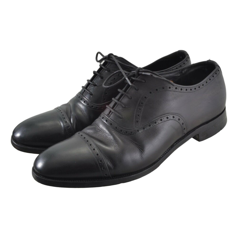 Alfred Sargent Men's Black Leather Cap-Toe Brogue Oxford Shoes Size 11 D Made UK